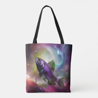 Cosmic Flying Fish AI Fantasy Digital Art Print Tote Bag