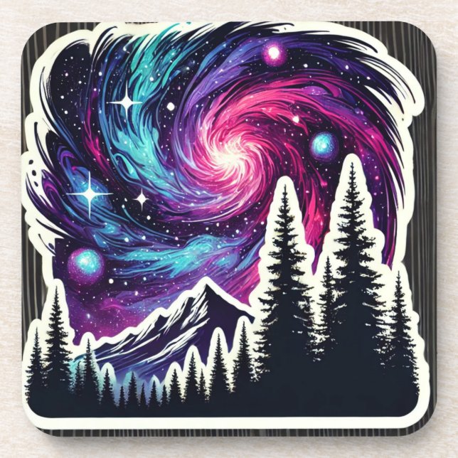 Cosmic Forest: Galaxy Meets Nature Beverage Coaster (Front)