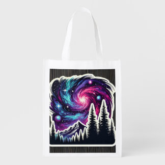 Cosmic Forest: Galaxy Meets Nature Grocery Bag