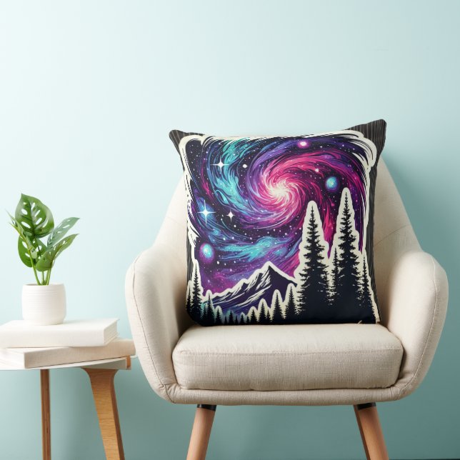 Cosmic Forest: Galaxy Meets Nature Throw Pillow (Chair)
