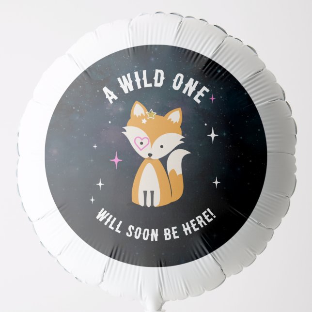 Cosmic Fox Wild One Pink Girl Baby Shower Balloon (Front)