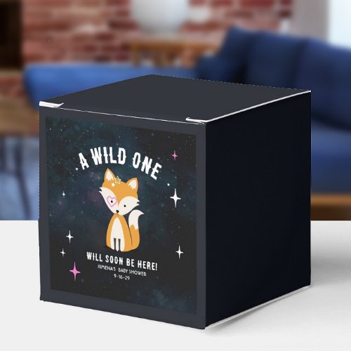 Cosmic Fox Wild One Pink Girl Baby Shower Favor Boxes