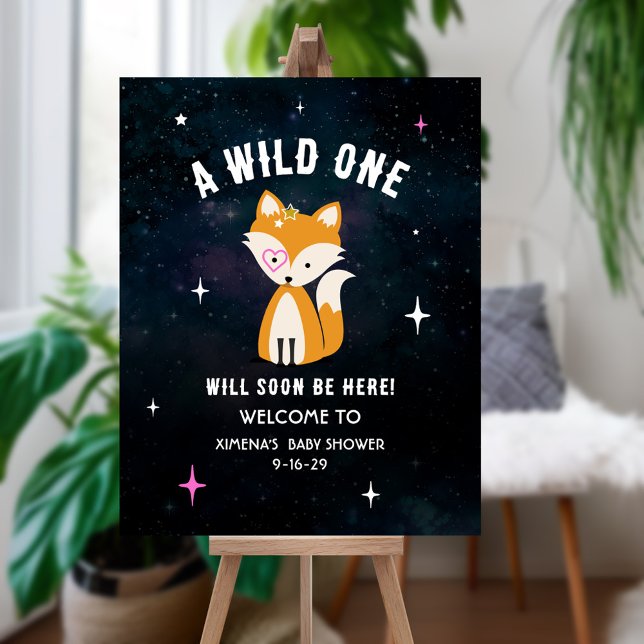 Cosmic Fox Wild One Pink Girl Baby Shower Foam Board (Creator Uploaded)