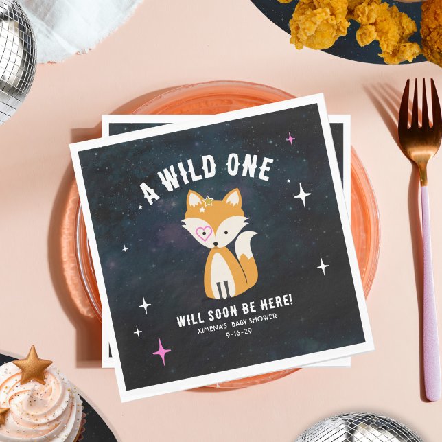 Cosmic Fox Wild One Pink Girl Baby Shower Napkins (Creator Uploaded)