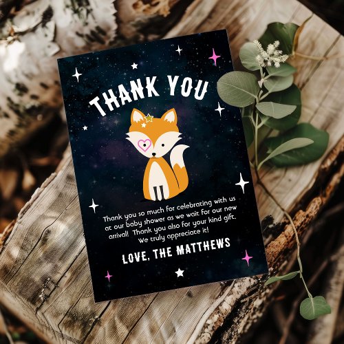 Cosmic Fox Wild One Pink Girl Baby Shower  Thank You Card