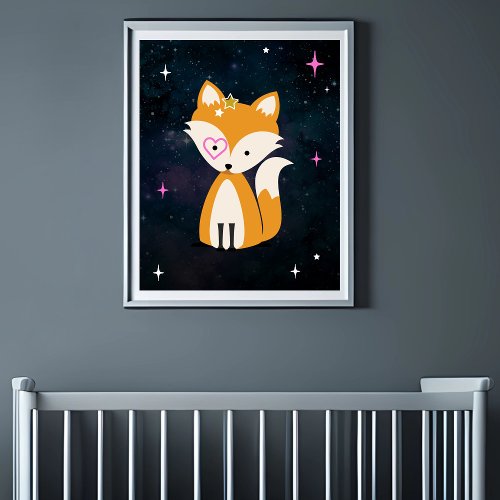 Cosmic Fox Wild One Pink Girl Nursery Poster