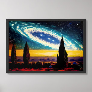 Cosmic Galactic Ballet Over Planet Space Landscape Framed Art