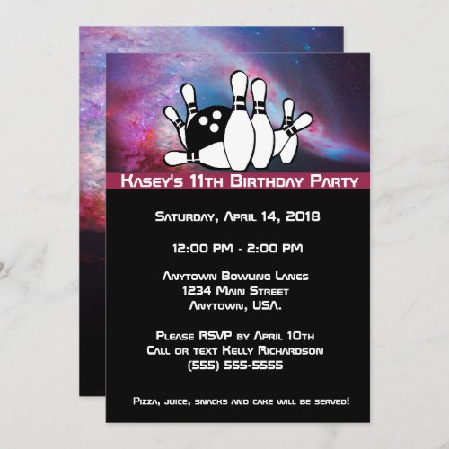 Cosmic Galaxy Bowling Birthday Party Invitation