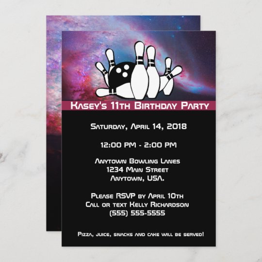 Cosmic Galaxy Bowling Birthday Party Invitation | Zazzle.com