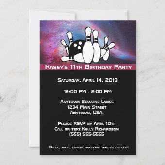 Cosmic Galaxy Bowling Birthday Party Invitation | Zazzle