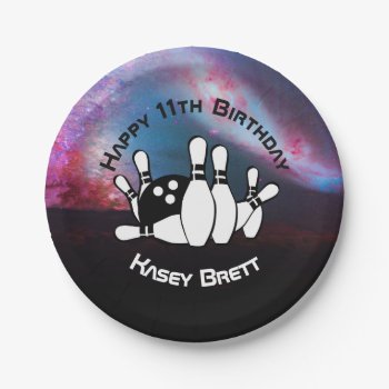 Cosmic Galaxy Bowling Birthday Party Paper Plates by csinvitations at Zazzle