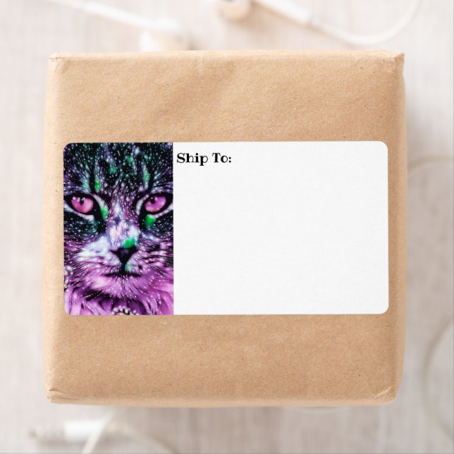 Cosmic Galaxy Cat Starry Skies Purple And Green Label (Insitu)