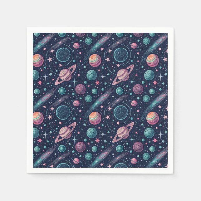 Cosmic Galaxy, Celestial Stars & Planets Pattern Napkins (Front)