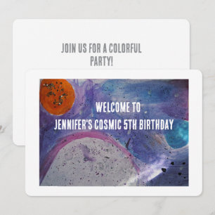 Cosmic Galaxy Colorful Kids 5th Birthday Invitation