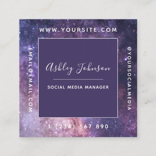 Cosmic Galaxy Futuristic Modern Social Media Night Square Business Card