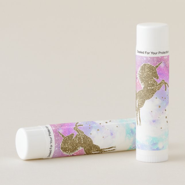 Cosmic Galaxy Gold Glitter Unicorn Party Favor Lip Balm (Front)