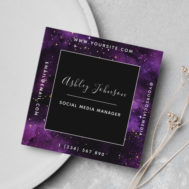 Cosmic Galaxy Modern Social Media Space Sparkles  Square Business Card (Creator Uploaded)