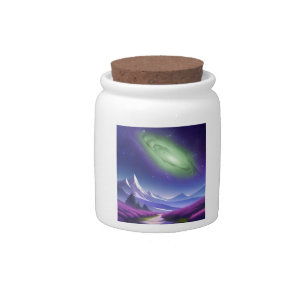 Cosmic Galaxy Mug – Green Nebula Over Purple Mount Candy Jar