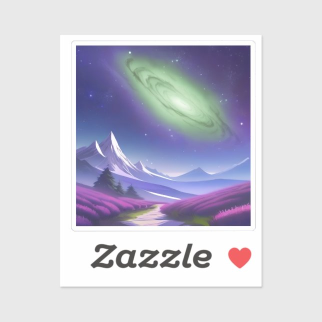 Cosmic Galaxy Mug – Green Nebula Over Purple Mount Sticker (Sheet)