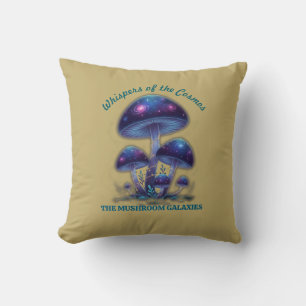 Cosmic Galaxy Mushrooms • Whimsical Fantasy Fungi  Throw Pillow
