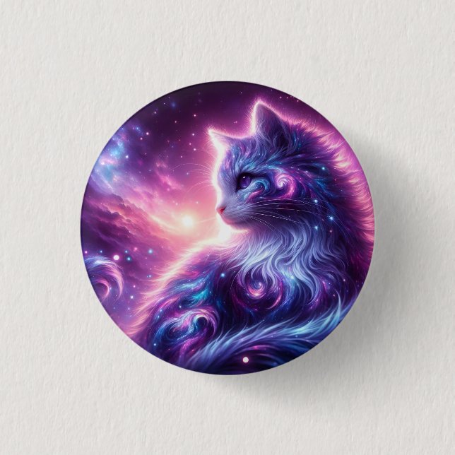 Cosmic Galaxy Mystical Feline Celestial Button (Front)