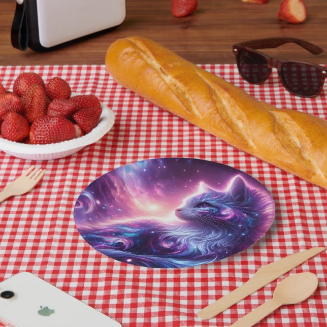 Cosmic Galaxy Mystical Feline Celestial Paper Plates (Picnic)
