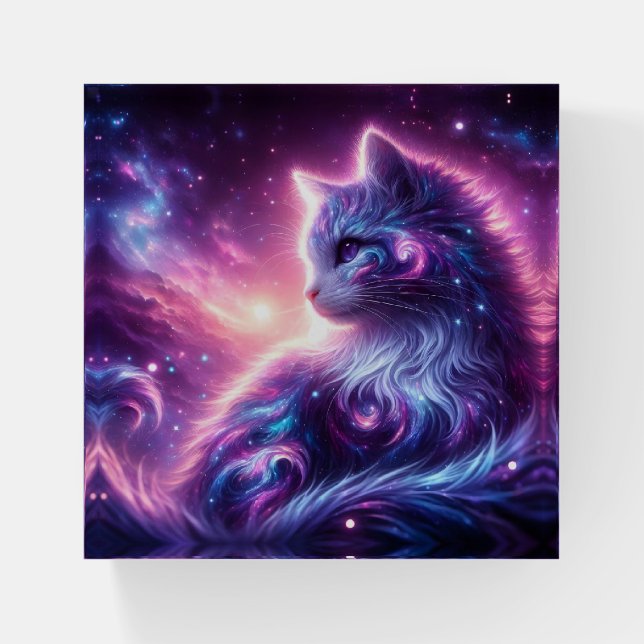 Cosmic Galaxy Mystical Feline Celestial Paperweight (Front)