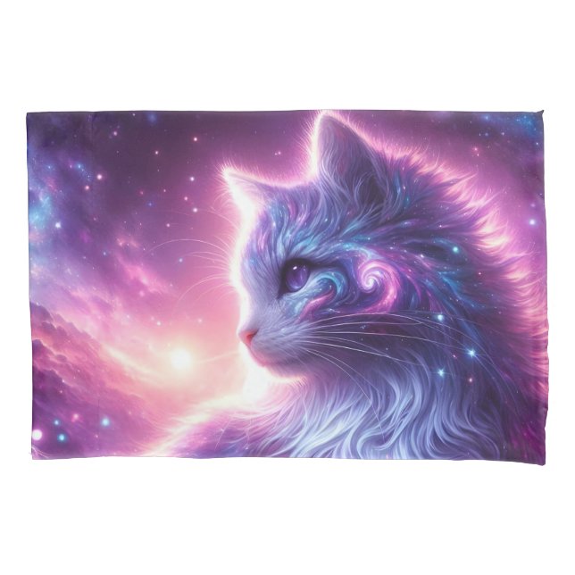 Cosmic Galaxy Mystical Feline Celestial Pillow Case (Front)