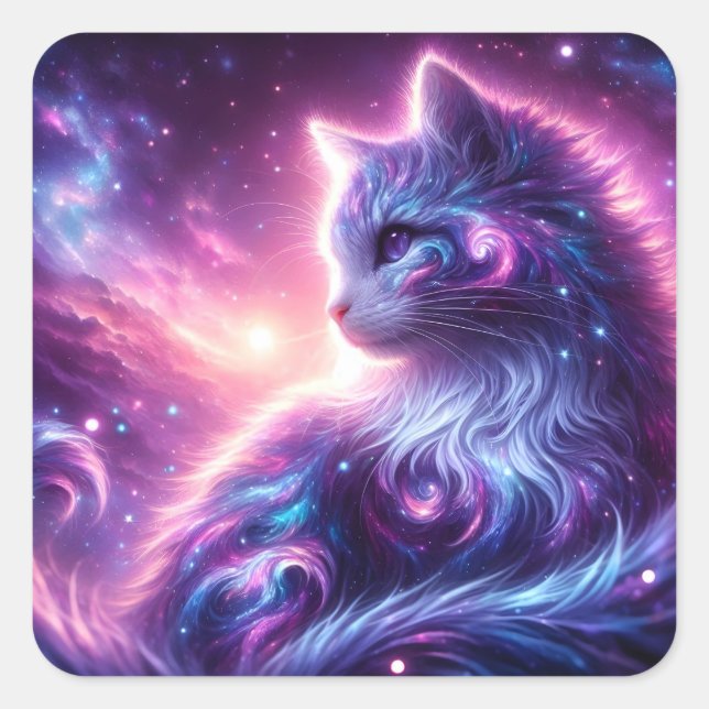 Cosmic Galaxy Mystical Feline Celestial Square Sticker (Front)