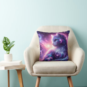 Cosmic Galaxy Mystical Feline Celestial Throw Pillow