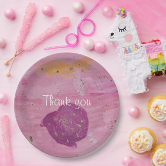Cosmic Galaxy Pink Watercolor Birthday Paper Plates