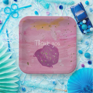 Cosmic Galaxy Pink Watercolor Birthday Square Paper Plates