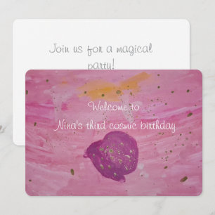 Cosmic Galaxy Pink Watercolor Girls Birthday Invitation