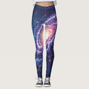 Cosmic galaxy print with swirling purples and blue leggings