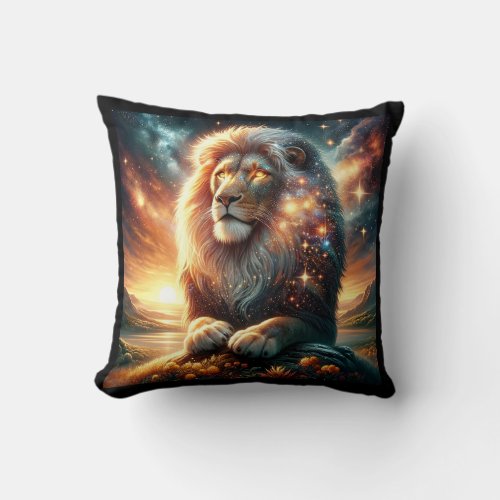 Cosmic Galaxy Space Lion Leo Astrology  Throw Pillow