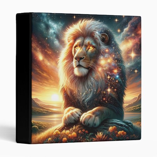 Cosmic Galaxy Space Lion Leo Strength Astrology  3 Ring Binder