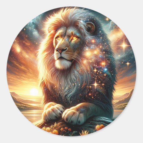 Cosmic Galaxy Space Lion Leo Strength Astrology  Classic Round Sticker