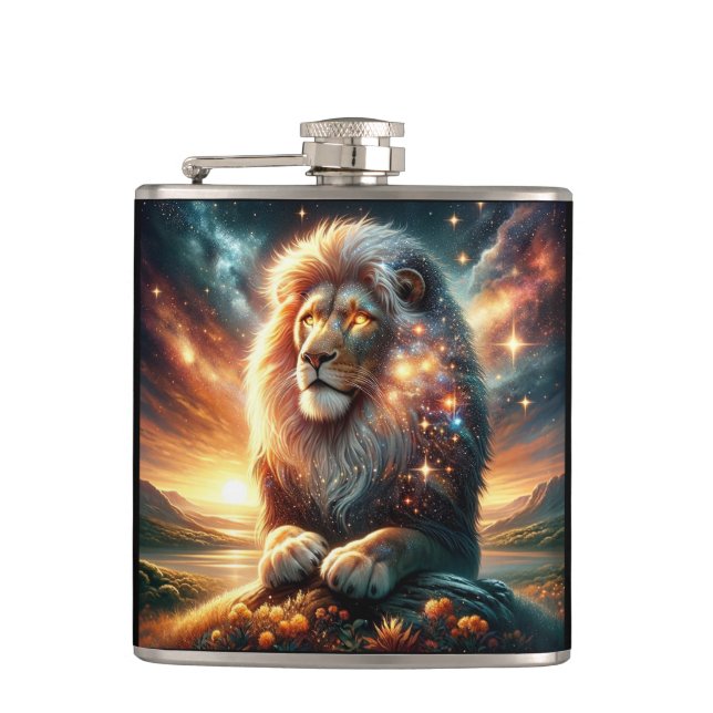 Cosmic Galaxy Space Lion Leo Strength Astrology  Flask (Front)