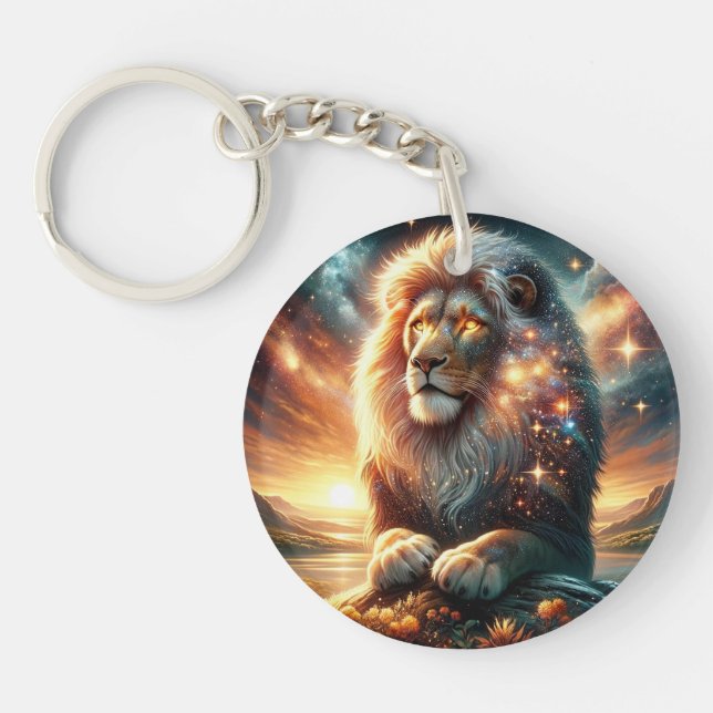 Cosmic Galaxy Space Lion Leo Strength Astrology  Keychain (Front)