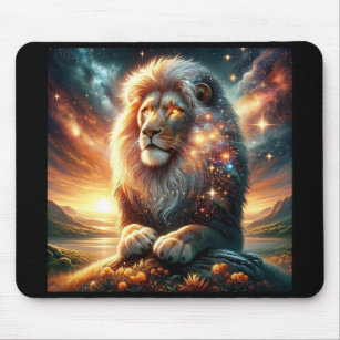 Cosmic Galaxy Space Lion Leo Strength Astrology  Mouse Pad