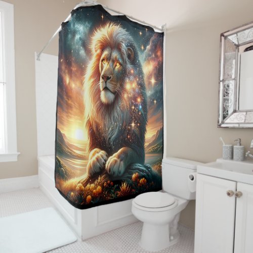 Cosmic Galaxy Space Lion Leo Strength Astrology  Shower Curtain