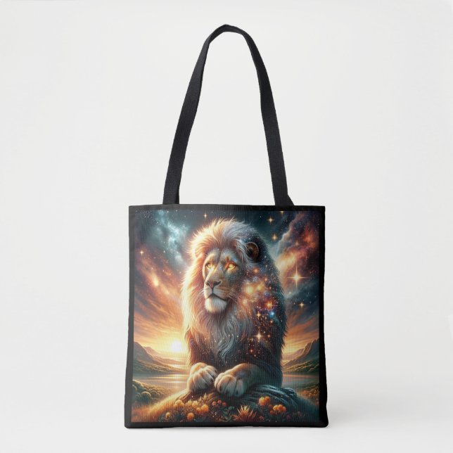 Cosmic Galaxy Space Lion Leo Strength Astrology  Tote Bag (Front)