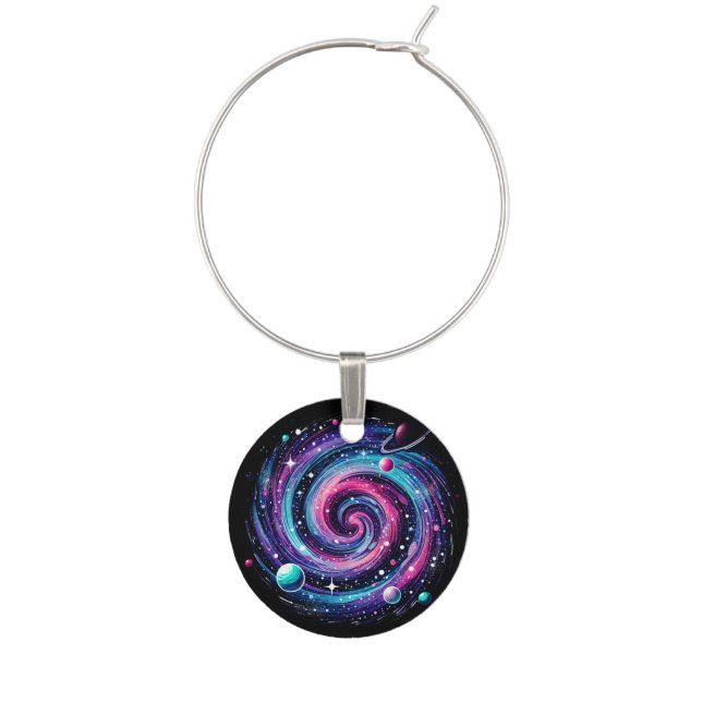 Cosmic Galaxy Swirl - Mystical Celestial  Wine Charm (Front)