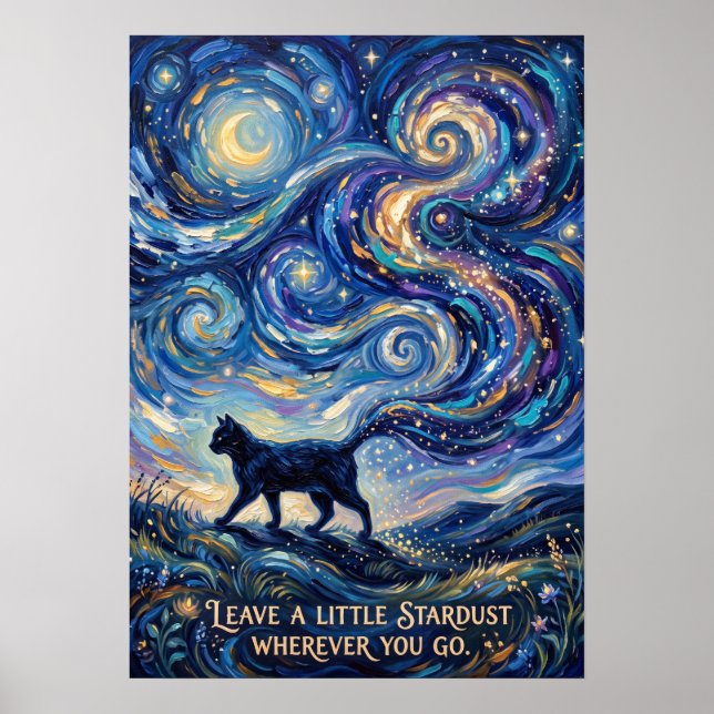 Cosmic Galaxy Tail Cat | Celestial Fantasy Poster (Front)