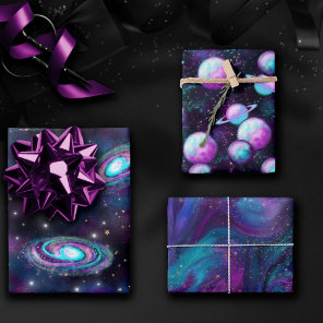 Cosmic Galaxy | Turquoise Blue Purple Nebula Wrapping Paper Sheets