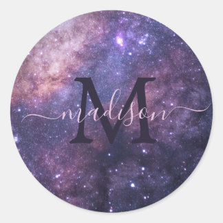 Cosmic Galaxy Universe Personalized Monogram Classic Round Sticker