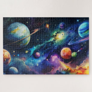 Cosmic Galaxy Watercolor Planets, Carina Nebula Jigsaw Puzzle