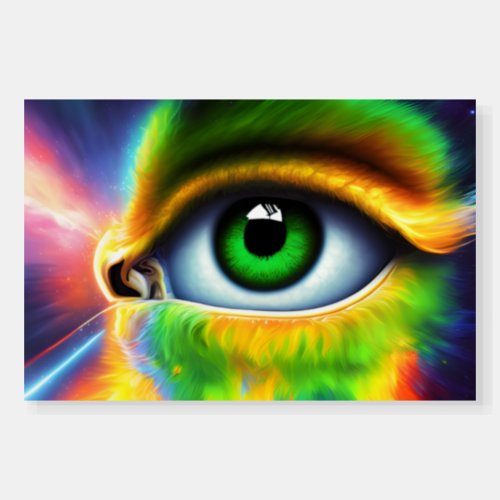 Cosmic Gaze Trippy Green Eye with Furry Foam Board
