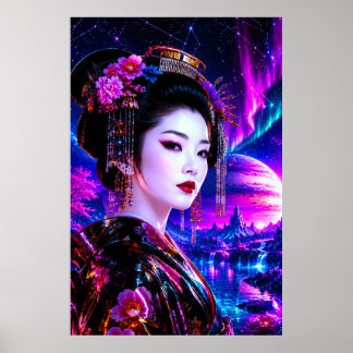 Cosmic Geisha in Neon Dreamland Poster