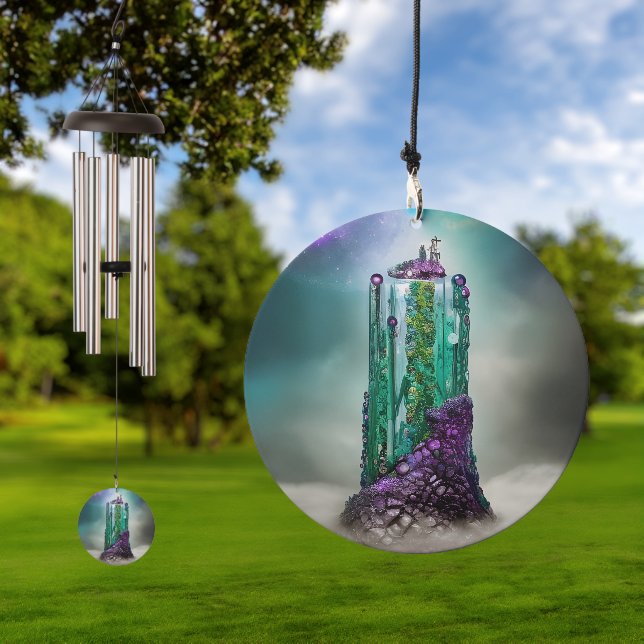 Cosmic Gemstone and Glass \|/ Universe AI Art Wind Chime (Outdoor)